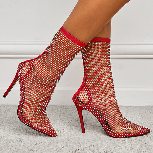 Pointed-toe Stiletto Hollow Mesh Bootie