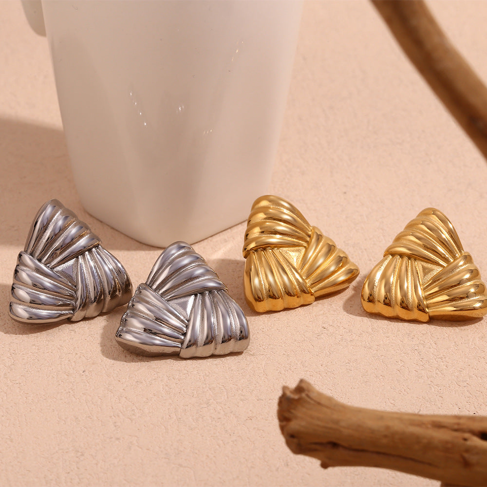 18K Gold Triangular Stud Earrings