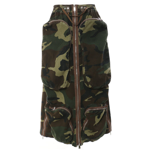 Three-dimensional Zipper Pocket Side Slit Midi Skirt